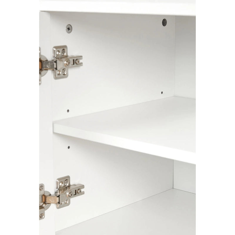 Meuble TV avec portes arquées noires modernes, pieds en bois et placards de rangement