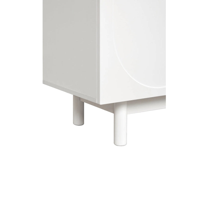 Meuble TV avec portes arquées noires modernes, pieds en bois et placards de rangement