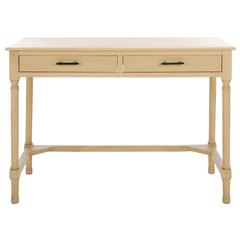 Bureau 2 tiroirs avec détails nervurés en bois naturel, style rustique