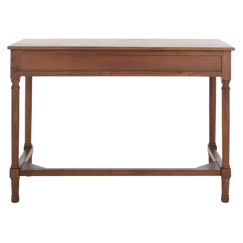 Bureau 2 tiroirs avec détails nervurés en bois naturel, style rustique