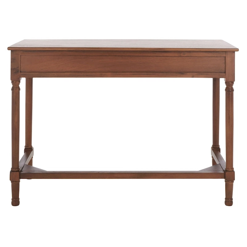 Bureau 2 tiroirs avec détails nervurés en bois naturel, style rustique