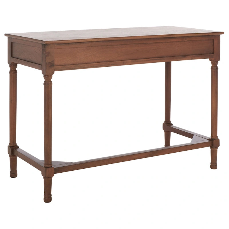 Bureau 2 tiroirs avec détails nervurés en bois naturel, style rustique