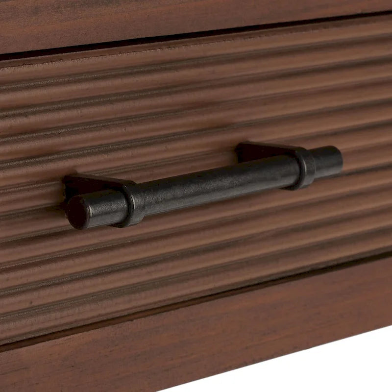 Bureau 2 tiroirs avec détails nervurés en bois naturel, style rustique