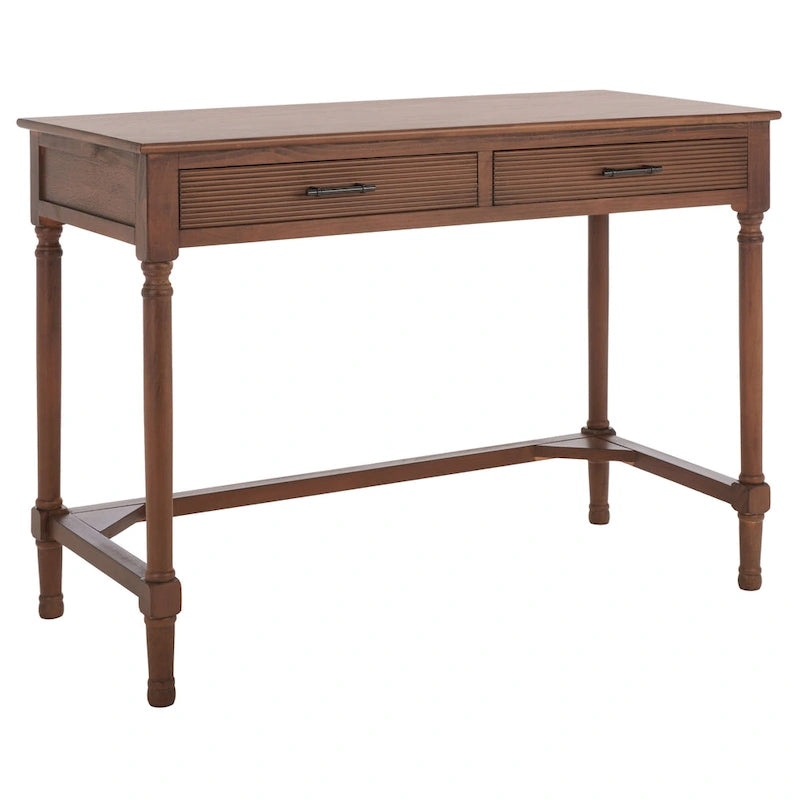 Bureau 2 tiroirs avec détails nervurés en bois naturel, style rustique