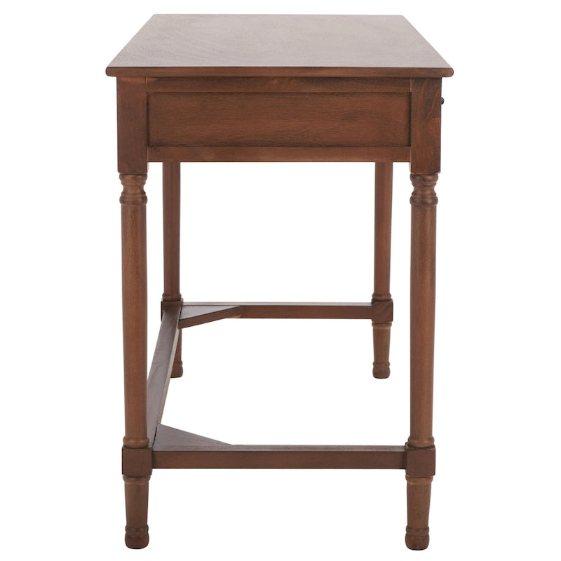 Bureau 2 tiroirs avec détails nervurés en bois naturel, style rustique