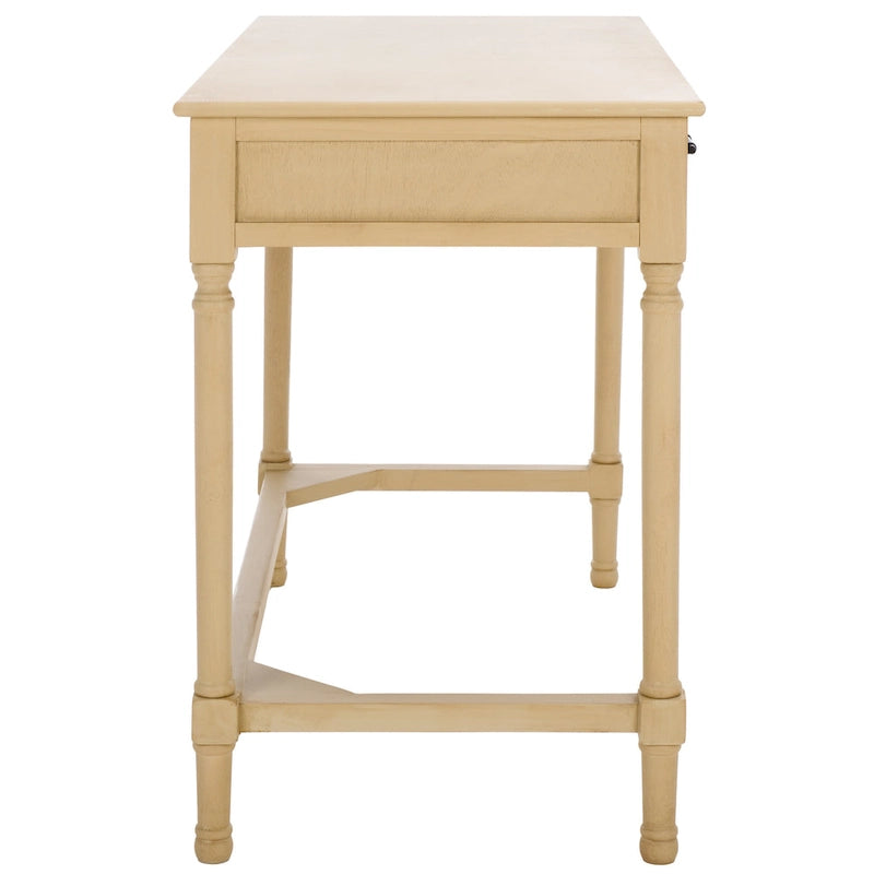 Bureau 2 tiroirs avec détails nervurés en bois naturel, style rustique