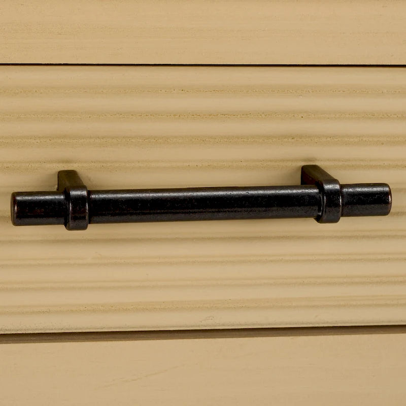Bureau 2 tiroirs avec détails nervurés en bois naturel, style rustique
