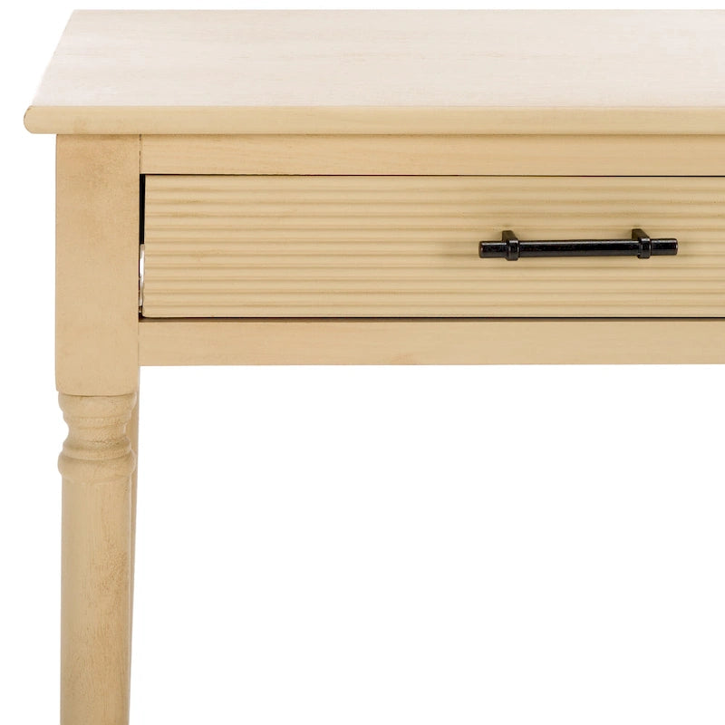 Bureau 2 tiroirs avec détails nervurés en bois naturel, style rustique