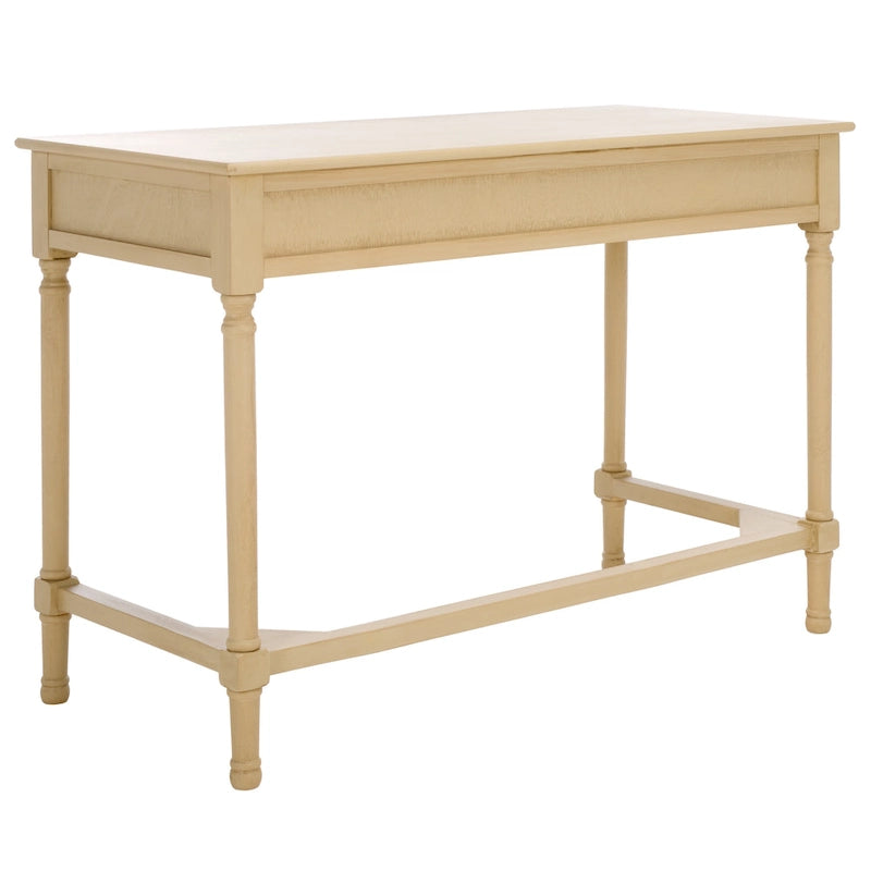 Bureau 2 tiroirs avec détails nervurés en bois naturel, style rustique