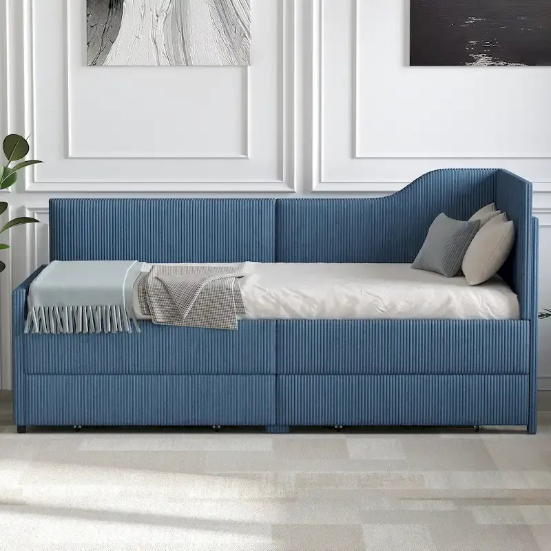 Cadre de lit de repos en velours côtelé rembourré avec tiroirs de rangement Rose Beige Bleu