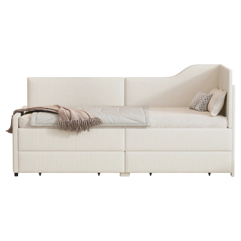Cadre de lit de repos en velours côtelé rembourré avec tiroirs de rangement Rose Beige Bleu