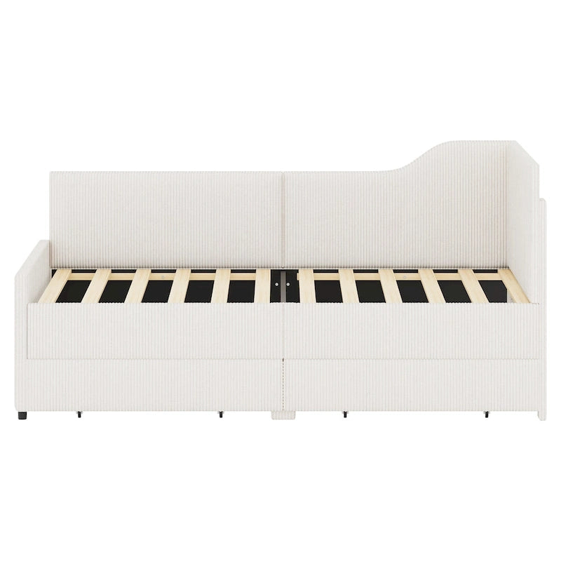 Cadre de lit de repos en velours côtelé rembourré avec tiroirs de rangement Rose Beige Bleu