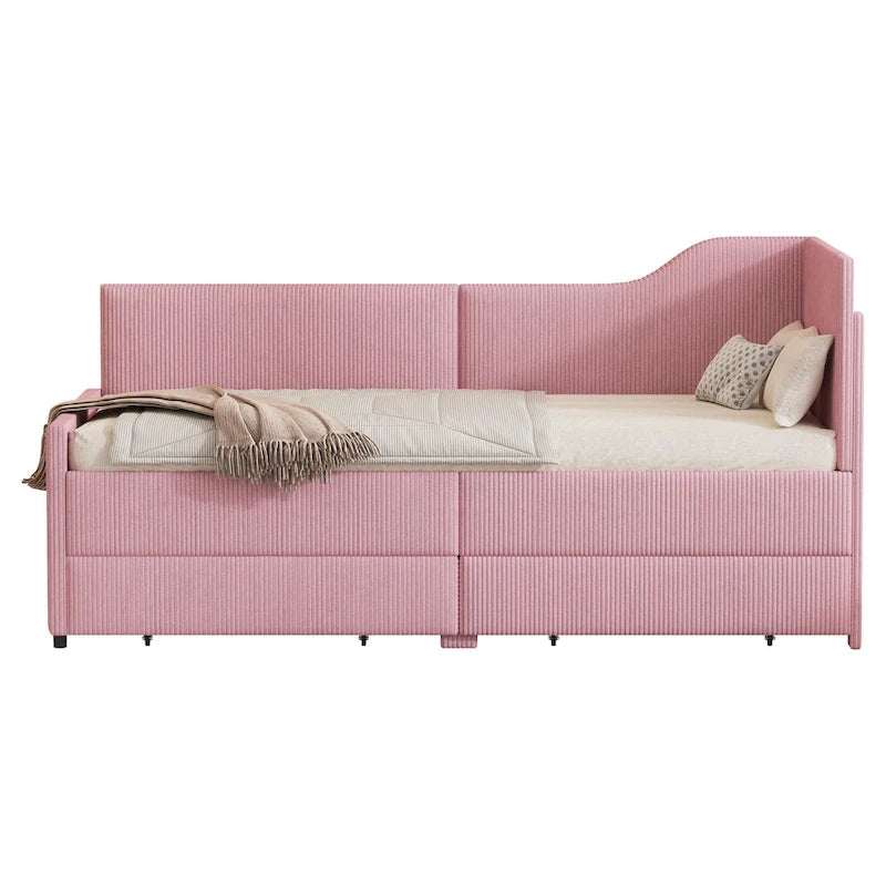 Cadre de lit de repos en velours côtelé rembourré avec tiroirs de rangement Rose Beige Bleu