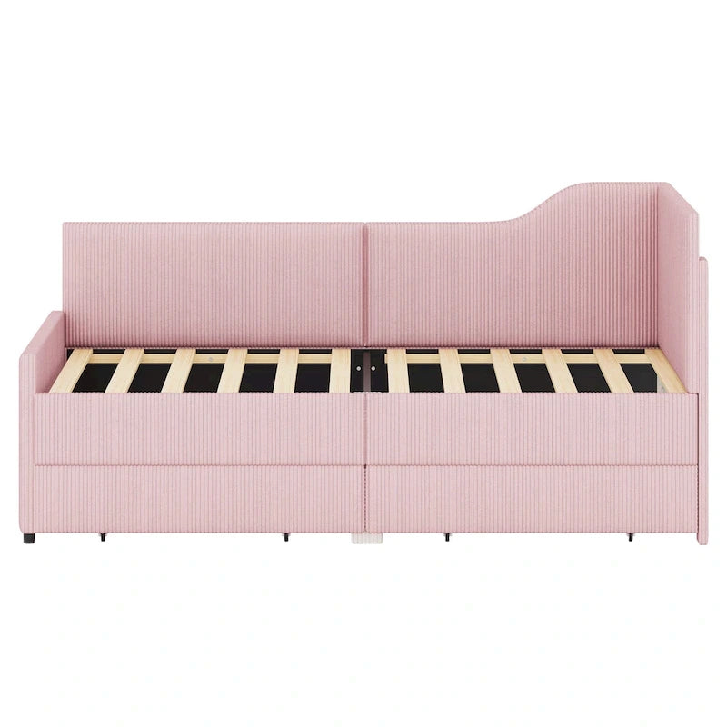 Cadre de lit de repos en velours côtelé rembourré avec tiroirs de rangement Rose Beige Bleu