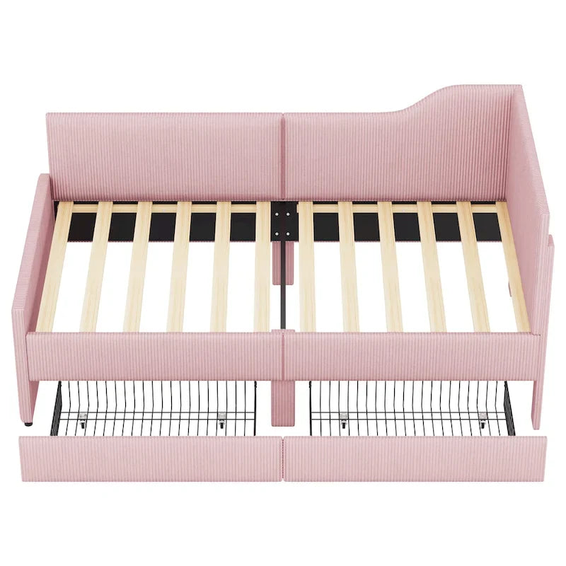 Cadre de lit de repos en velours côtelé rembourré avec tiroirs de rangement Rose Beige Bleu