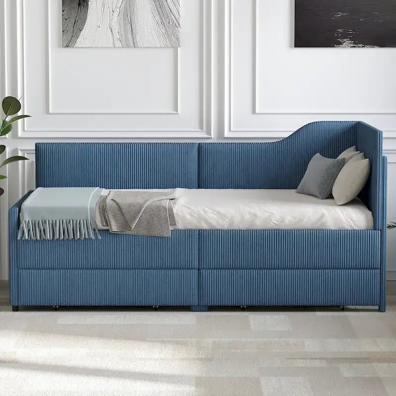 Cadre de lit de repos en velours côtelé rembourré avec tiroirs de rangement Rose Beige Bleu