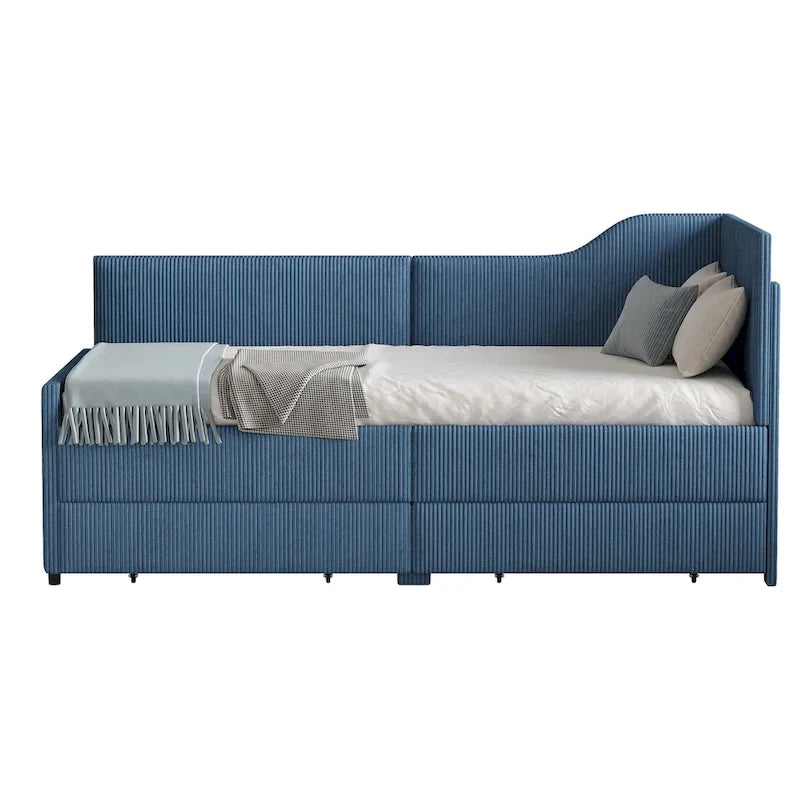 Cadre de lit de repos en velours côtelé rembourré avec tiroirs de rangement Rose Beige Bleu