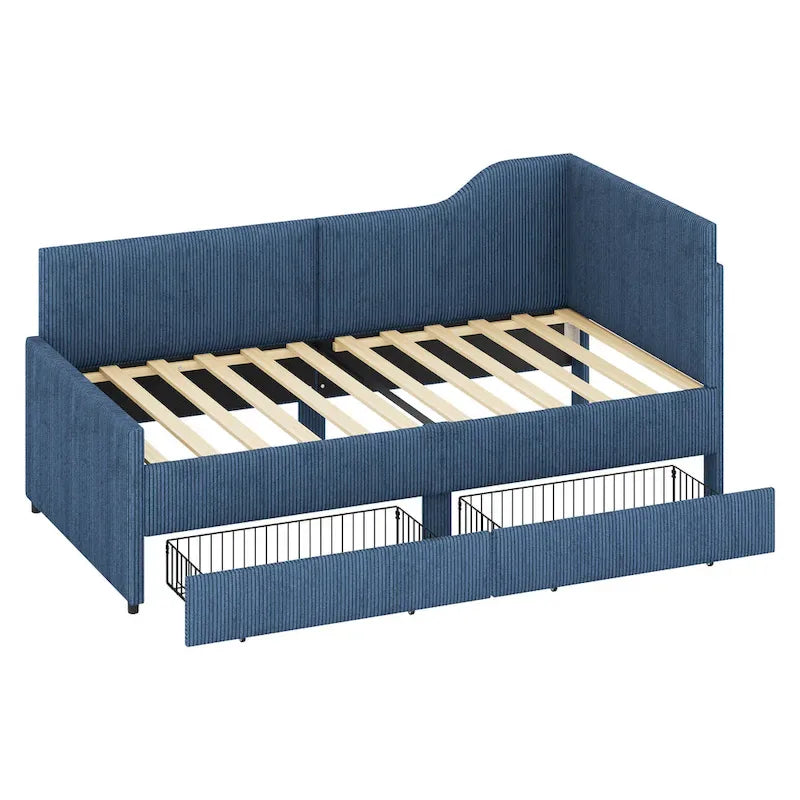 Cadre de lit de repos en velours côtelé rembourré avec tiroirs de rangement Rose Beige Bleu