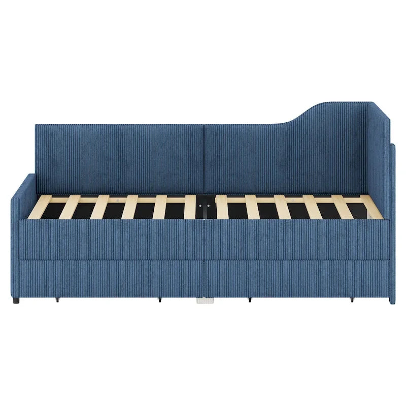 Cadre de lit de repos en velours côtelé rembourré avec tiroirs de rangement Rose Beige Bleu