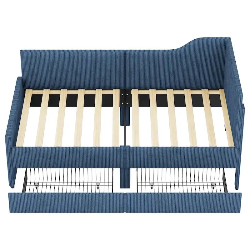 Cadre de lit de repos en velours côtelé rembourré avec tiroirs de rangement Rose Beige Bleu