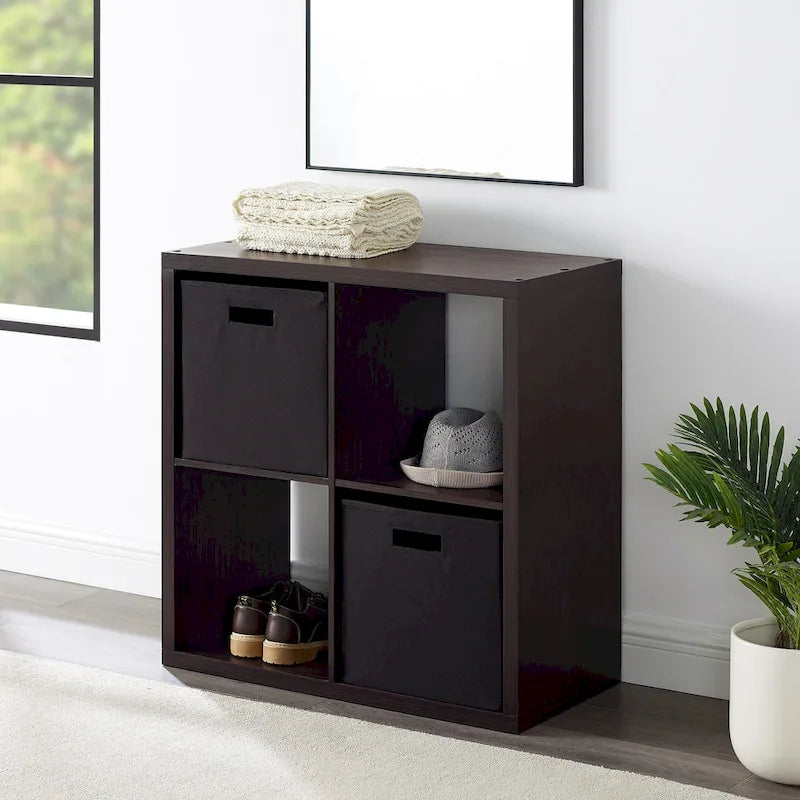 Étagère de rangement ouverte à 4 cubes, finition bois espresso marron