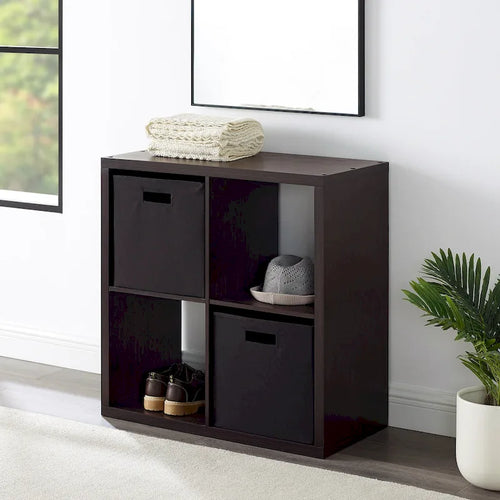 Étagère de rangement ouverte à 4 cubes, finition bois espresso marron