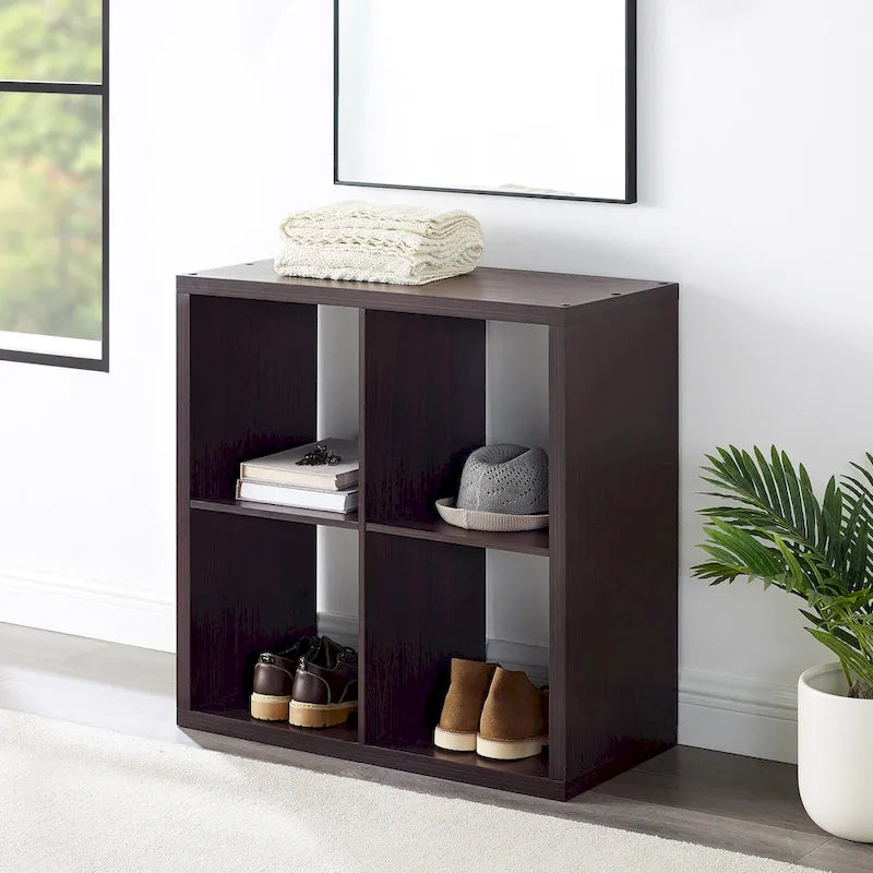 Étagère de rangement ouverte à 4 cubes, finition bois espresso marron