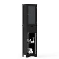 Meuble de Rangement Vertical Étroit avec Portes en Verre Givré et Tiroir Noir Gris Blanc