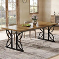 Table à manger rectangulaire de style ferme avec plateau en bois et pieds métalliques géométriques marron et noir