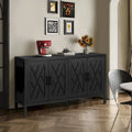 Buffet bahut en bois massif 4 portes avec motifs géométriques et finition antique