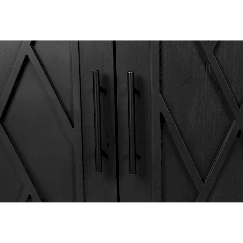 Buffet bahut en bois massif 4 portes avec motifs géométriques et finition antique
