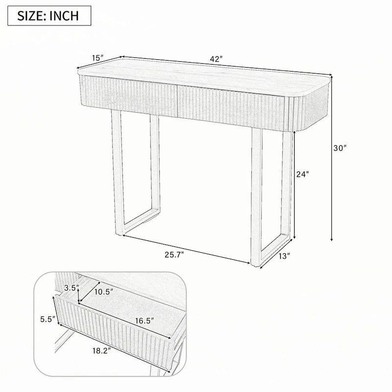 Console en bois massif cannelé avec tiroirs Brun miel Pieds noirs