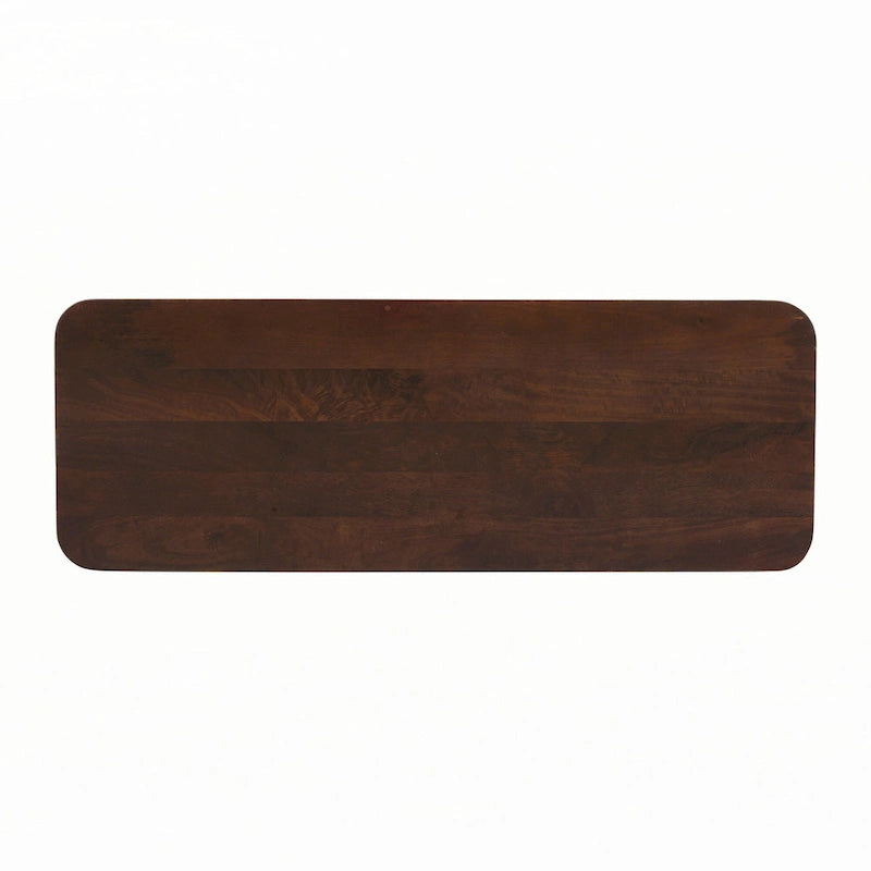 Console en bois massif cannelé avec tiroirs Brun miel Pieds noirs