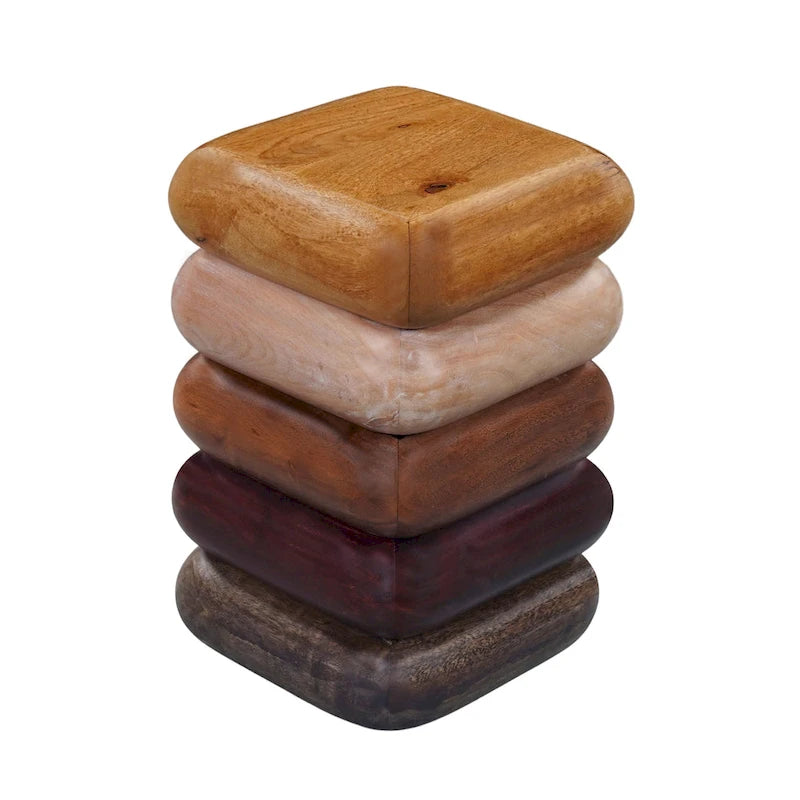 Table d'appoint sculpturale arrondie en bois empilé fait main marron multi-tons