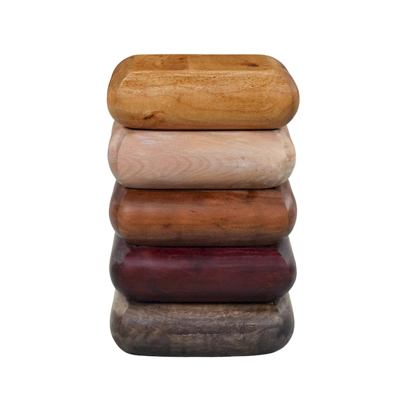 Table d'appoint sculpturale arrondie en bois empilé fait main marron multi-tons
