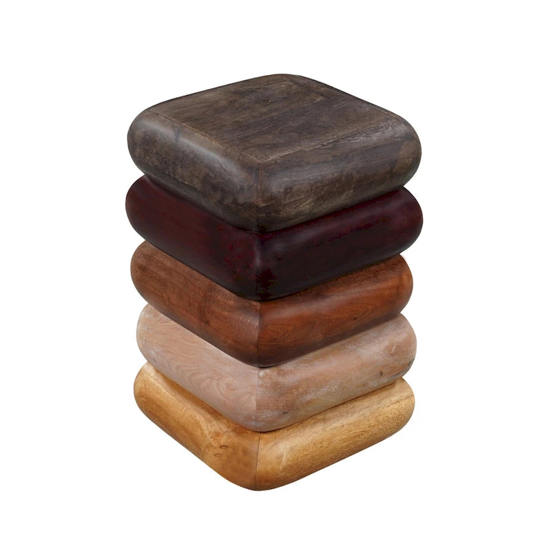 Table d'appoint sculpturale arrondie en bois empilé fait main marron multi-tons