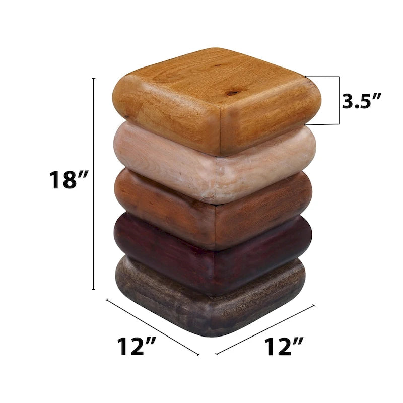 Table d'appoint sculpturale arrondie en bois empilé fait main marron multi-tons
