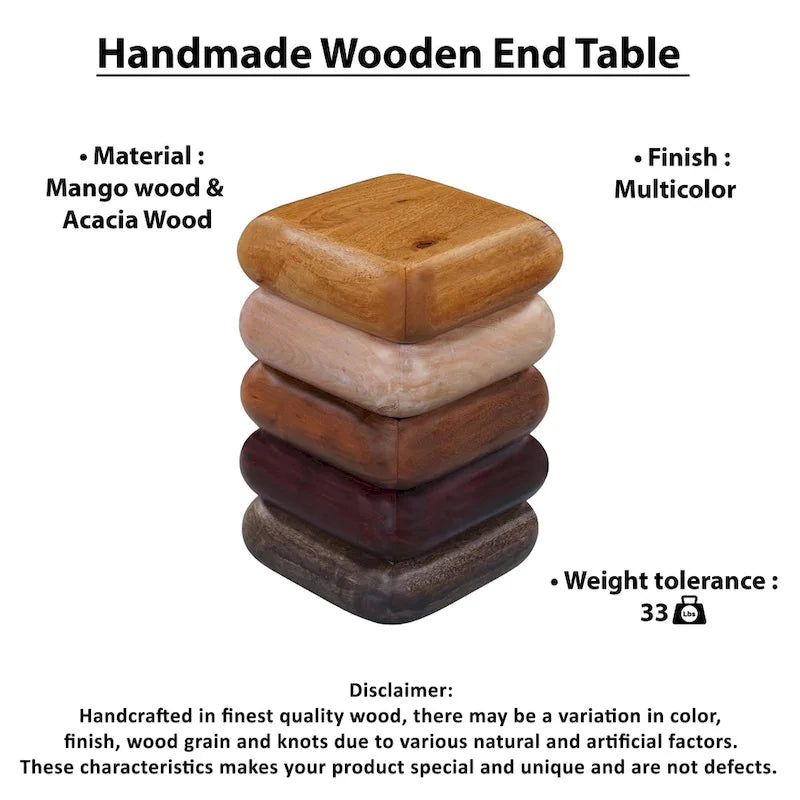 Table d'appoint sculpturale arrondie en bois empilé fait main marron multi-tons
