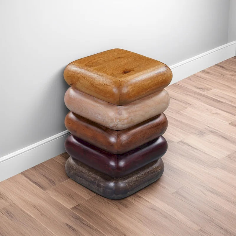 Table d'appoint sculpturale arrondie en bois empilé fait main marron multi-tons