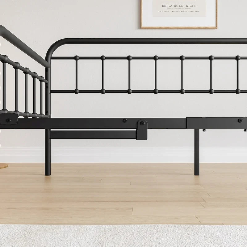 Lit de repos en métal noir avec lit gigogne escamotable et support à lattes en acier