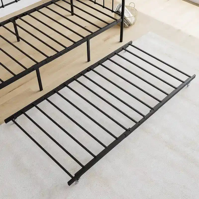 Lit de repos en métal noir avec lit gigogne escamotable et support à lattes en acier