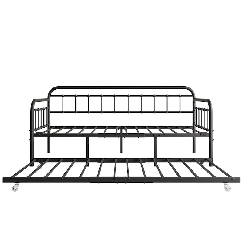 Lit de repos en métal noir avec lit gigogne escamotable et support à lattes en acier