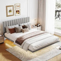 Lit plateforme en velours capitonné avec capteur de mouvement, tête de lit capitonnée gris rose beige