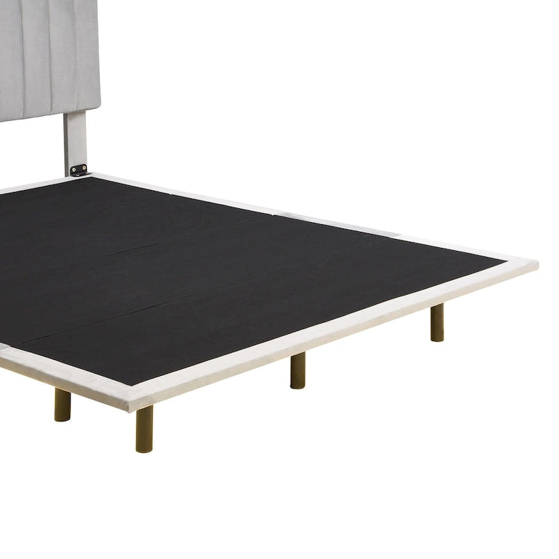 Lit plateforme en velours capitonné avec capteur de mouvement, tête de lit capitonnée gris rose beige