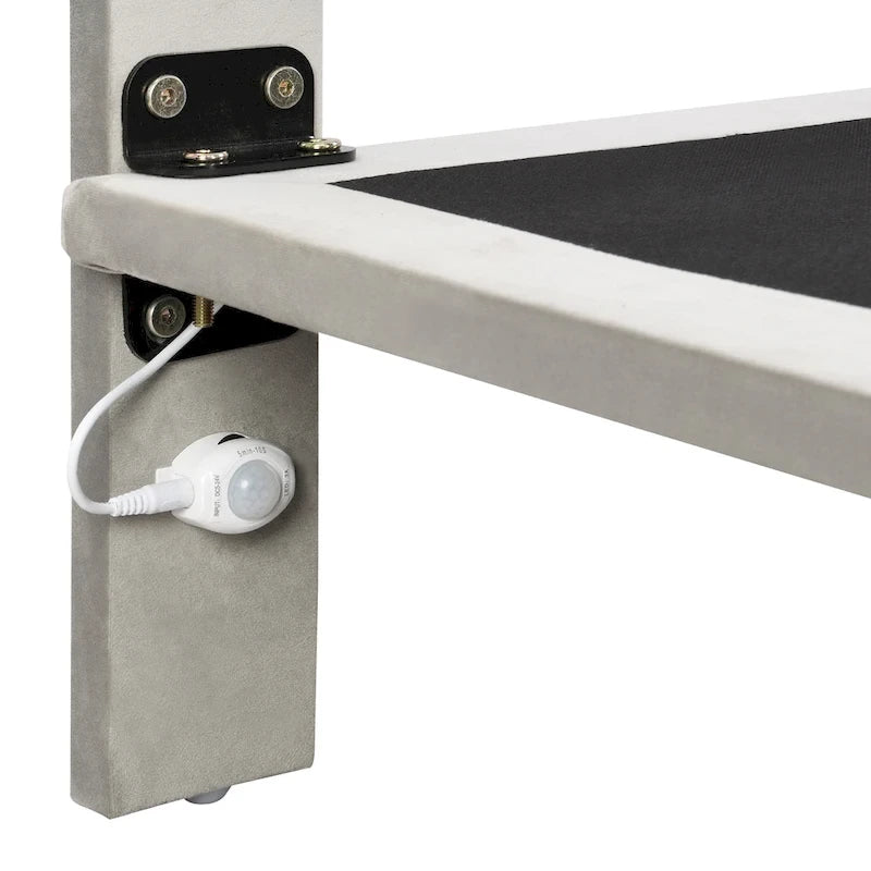 Lit plateforme en velours capitonné avec capteur de mouvement, tête de lit capitonnée gris rose beige