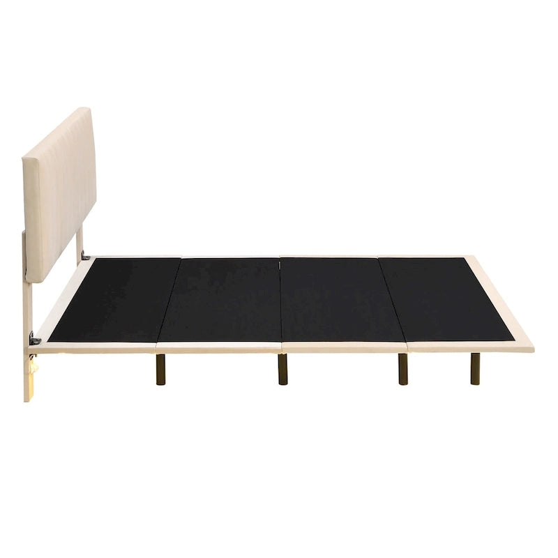 Lit plateforme en velours capitonné avec capteur de mouvement, tête de lit capitonnée gris rose beige