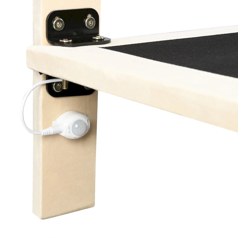 Lit plateforme en velours capitonné avec capteur de mouvement, tête de lit capitonnée gris rose beige