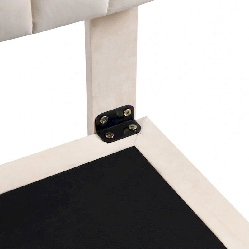 Lit plateforme en velours capitonné avec capteur de mouvement, tête de lit capitonnée gris rose beige