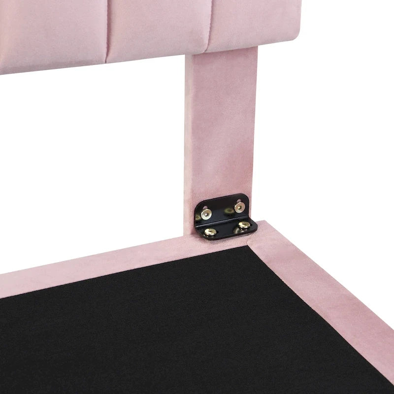 Lit plateforme en velours capitonné avec capteur de mouvement, tête de lit capitonnée gris rose beige