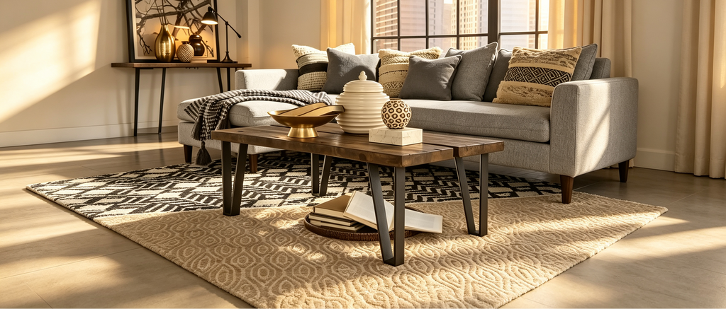 Table basse rectangulaire en bois recyclé avec pieds en métal galvanisé finition « scierie »